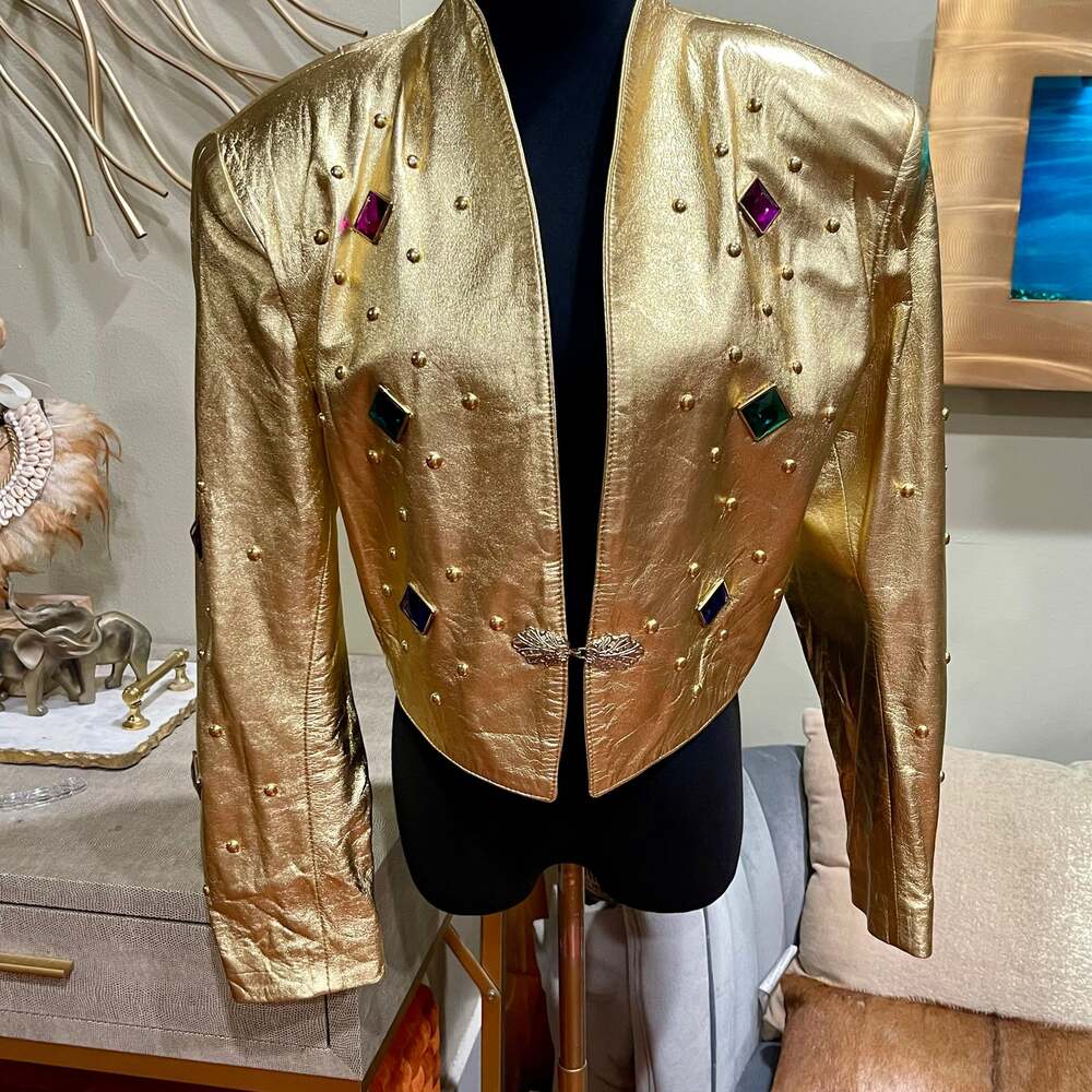 Vintage Embellished Gold Studded Leather Jacket by Julian K